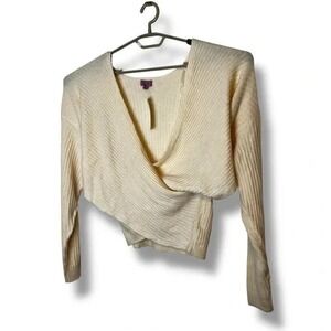 Miami for Francescas Cream Ribbed Front Cross Cropped Sweater Size XL‎ New